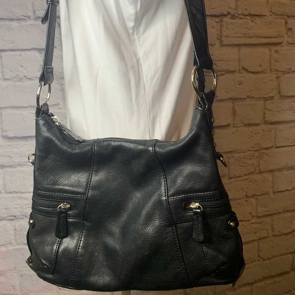 Genuine Black Leather Bag with pockets